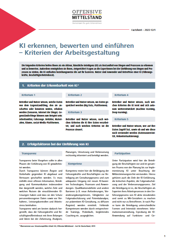 KI erkennen, bewerten und einführen – Kriterien der Arbeitsgestaltung