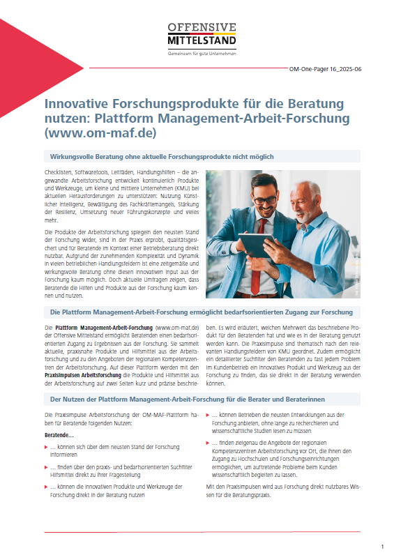  Innovative Forschungsprodukte für die Beratung nutzen: Plattform Management-Arbeit-Forschung 